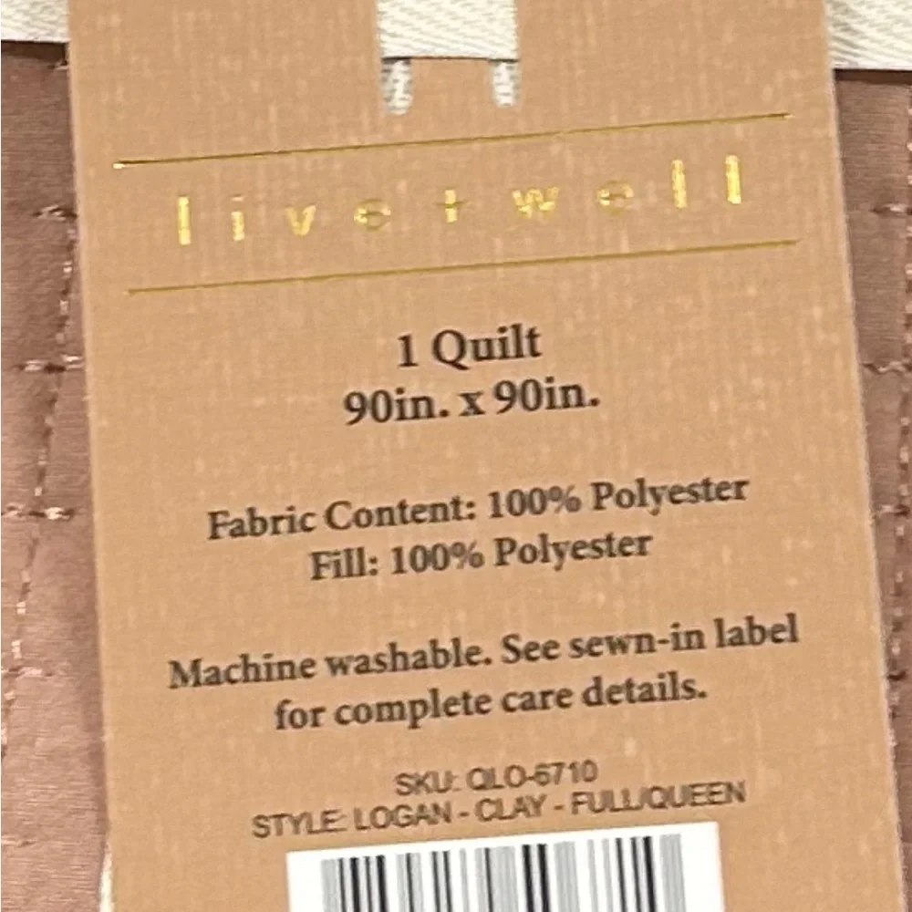 Live Well Clay Full/Queen Quilt 90”x90” NEW with Tags 100% Polyester